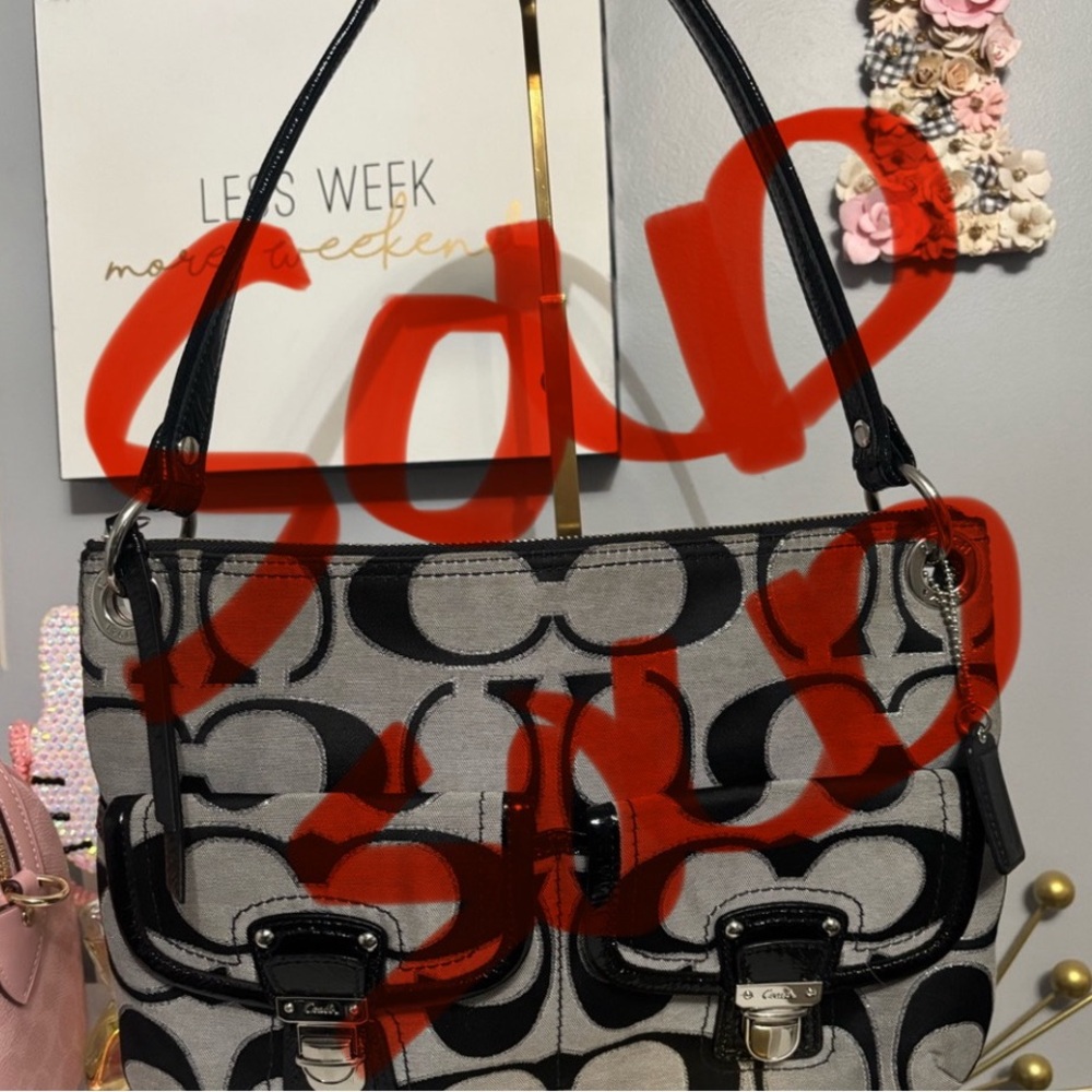 SOLD
Coach Black and Gray Signature Shoulder Bag